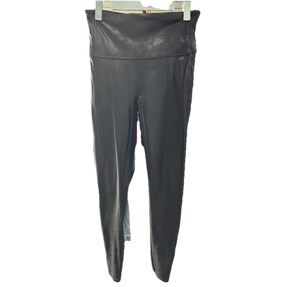 SPANX Shapewear Faux Leather Leggings Size Large Black Shimmer